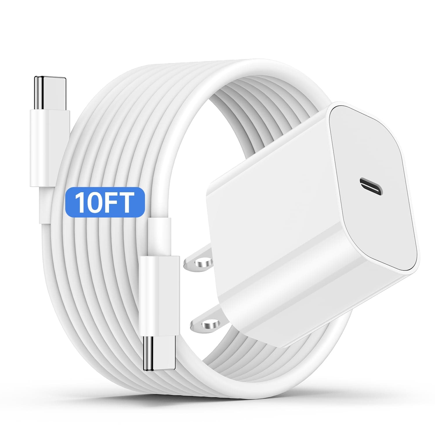 iPhone 17 16 15 Fast Charger and 10ft Type C to C Cable Cord Long, 20W USB C Charging Block Plug for Apple iPhone 17 Pro Max/17 Air/16 Pro/16 Plus/15 Pro/15 Mini/iPad Power Adapter Cube Brick/AirPods