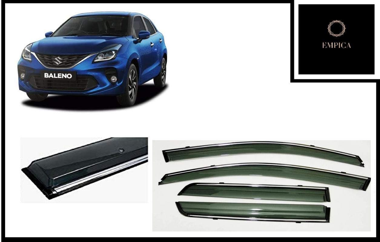 Empica Plastic Window Door Visor Rain Guard Side Wind Deflector Chrome Lining Shield Compatible with Maruti Suzuki Baleno (Set of 4)
