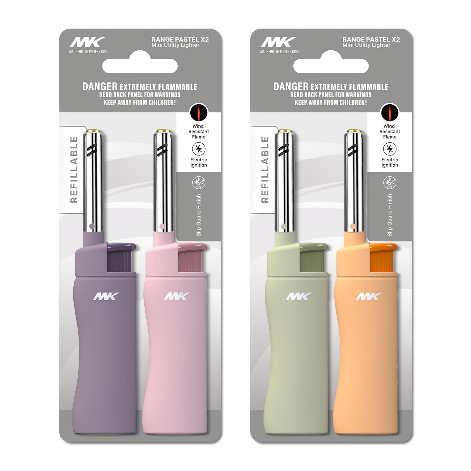 MK Lighter 4PCS Candle Lighters with Refillable, Windproof Flame, Ideal as Lighter for Candle, BBQ, Random Colors (Pastel-4PC)