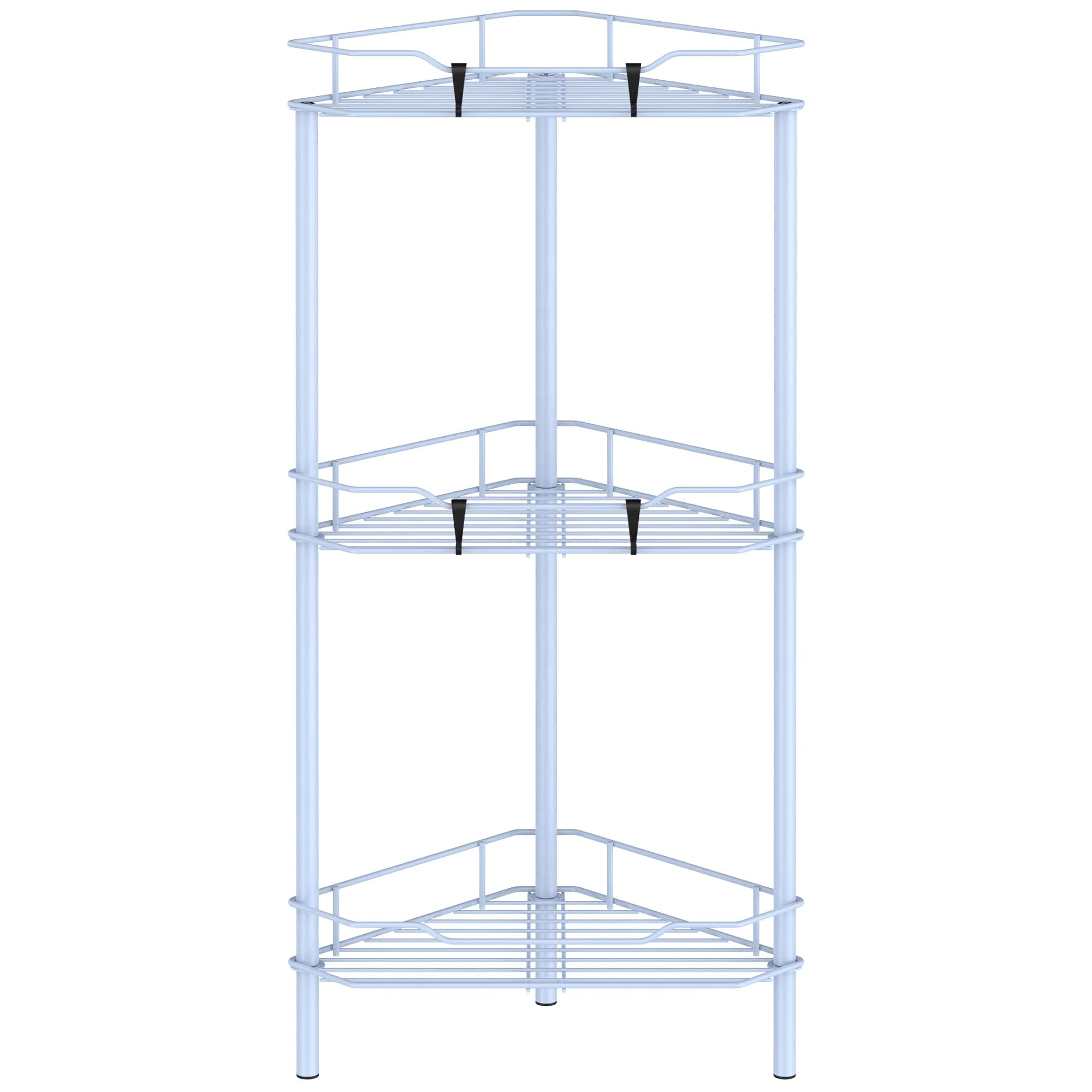 3 Tier Floor Standing Corner Shower Caddy Organizer Shelf with Hooks, Bathroom Shelves Stand Rack, Blue