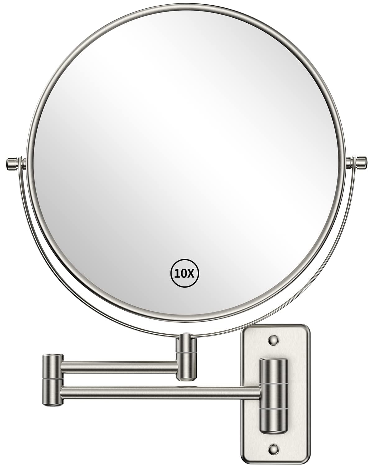 Benbilry 9" Large Size Wall Mounted Makeup Vanity Mirror, 1X/10X Magnifying Double Sided Shaving Mirror for Bathroom, 360° Swivel Extendable Arm, Nickel Finish