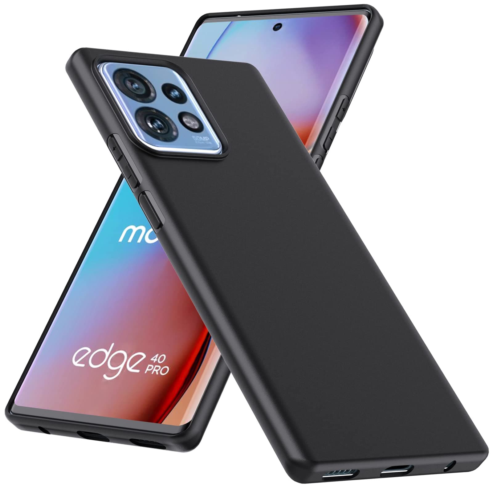 WFTE Case Compatible with Moto Edge 40 Pro Phone Case Soft TPU Ultra-Slim Stylish Protective Cover for Moto Edge 40 Pro [Drop Protection, Non-slip] - Matte Black