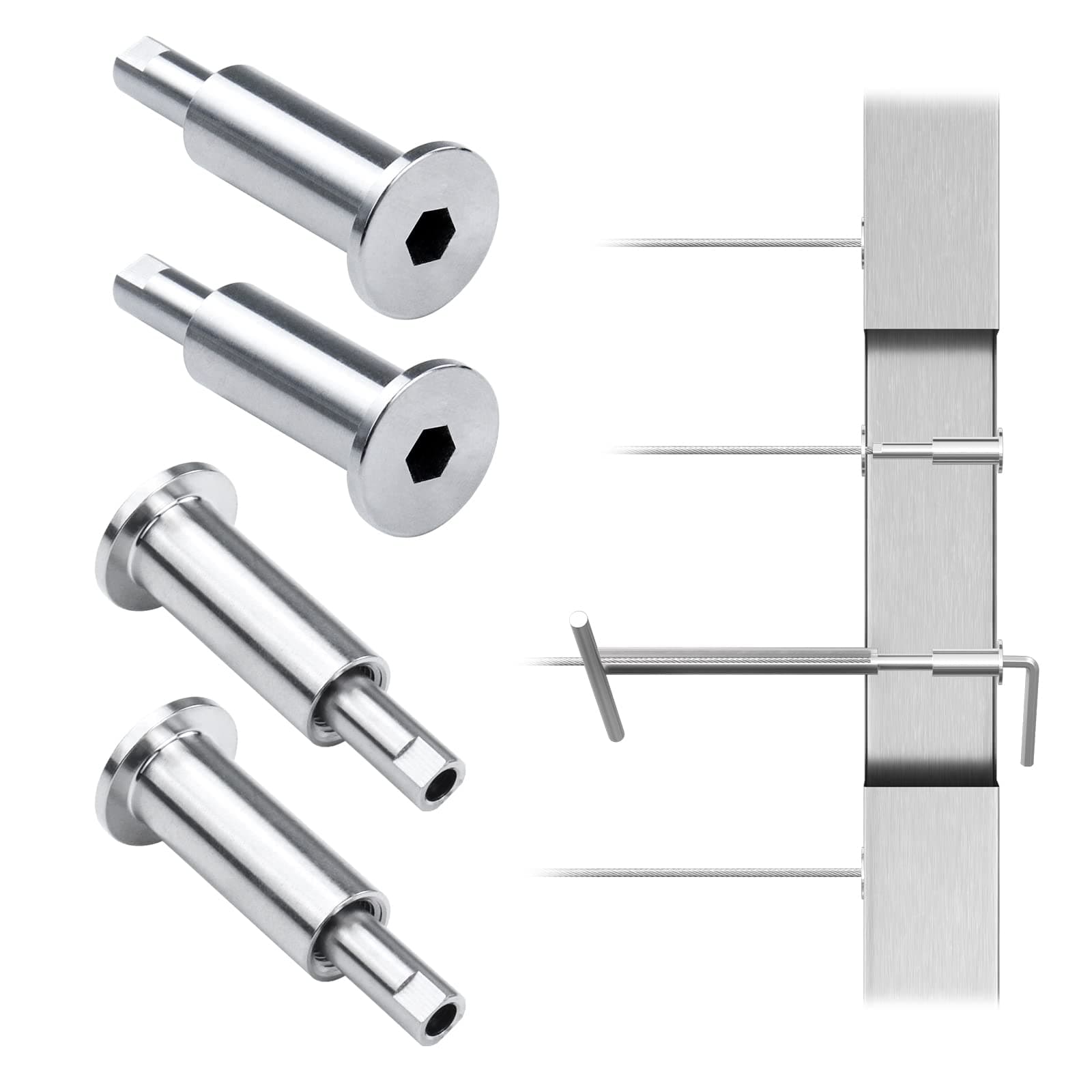 [Patent] Muzata 20 Pack Invisible Cable Railing Kit for 1/8" Cable Railing System Upgraded Hand Swage Tensioner T316 Stainless Steel Cable Railing Hardware Hidden for 2"x2" Metal Post CB40
