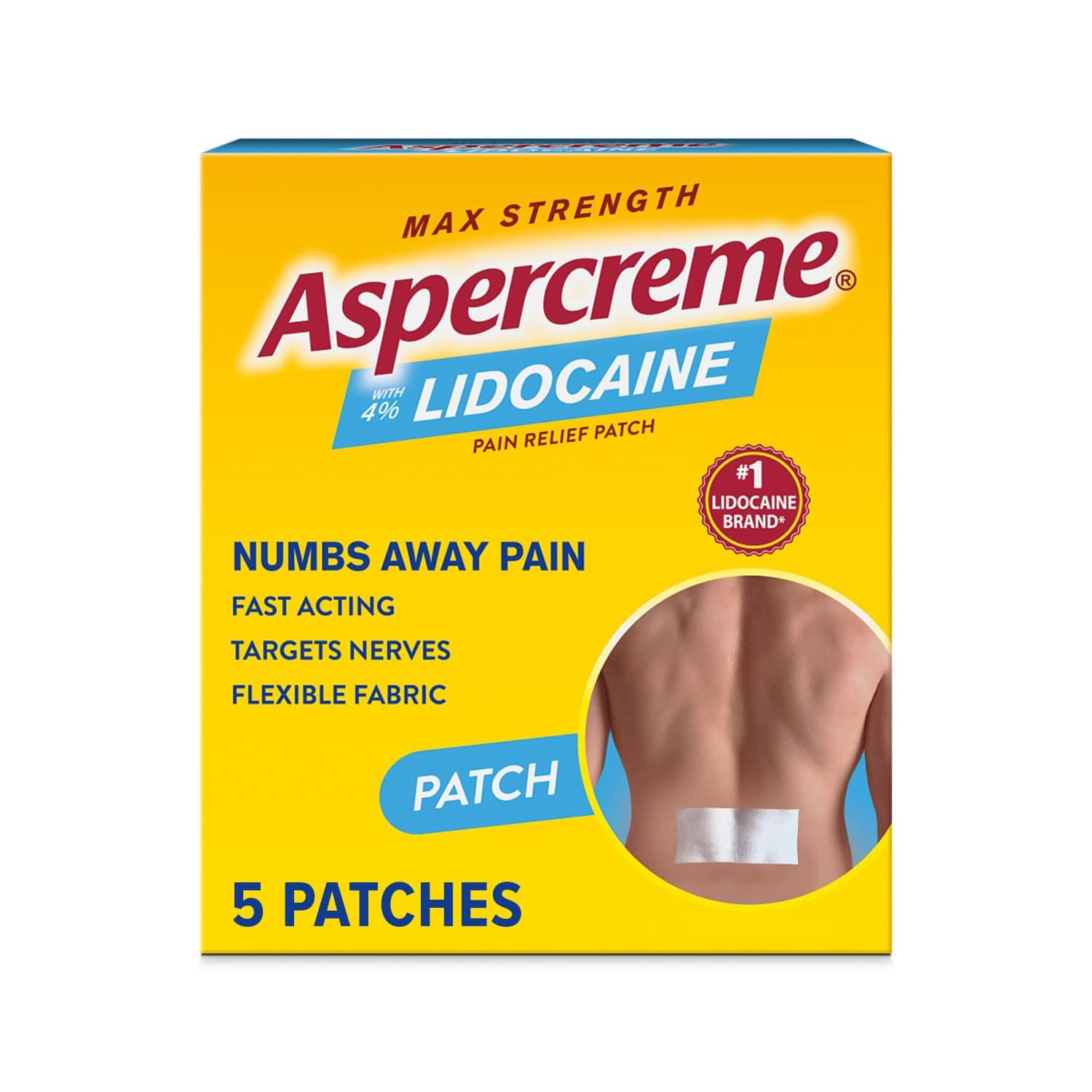 Max Strength Lidocaine Pain Relief Patch (5 Count) for Back Pain, Odor Free Pain Patches