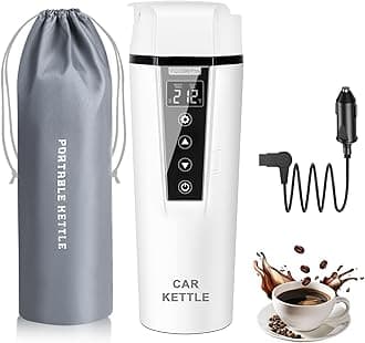 Car Electric Kettle: 12V/24V Portable Water Boiler Heated Travel Mug,Multiple Temperature Adjustable Coffee Tea Truck Cup with 304 Stainless Steel Dry Burn Protection & Handy Cup Bag