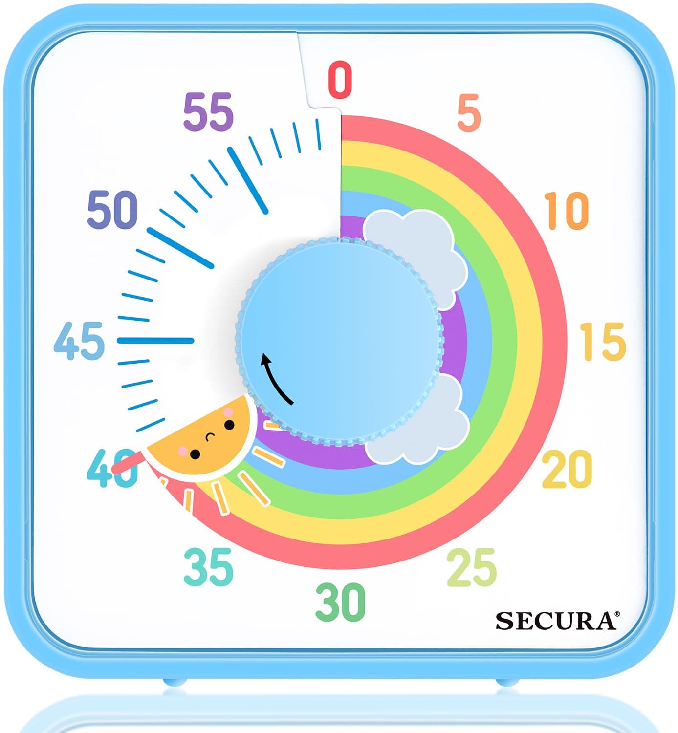 7.5 Inch Rainbow Visual Timer, 60 Minute Visual Oversize Countdown Timer for Kids and Adults, Durable Mechanical Time Management Tool (Blue & Sun)