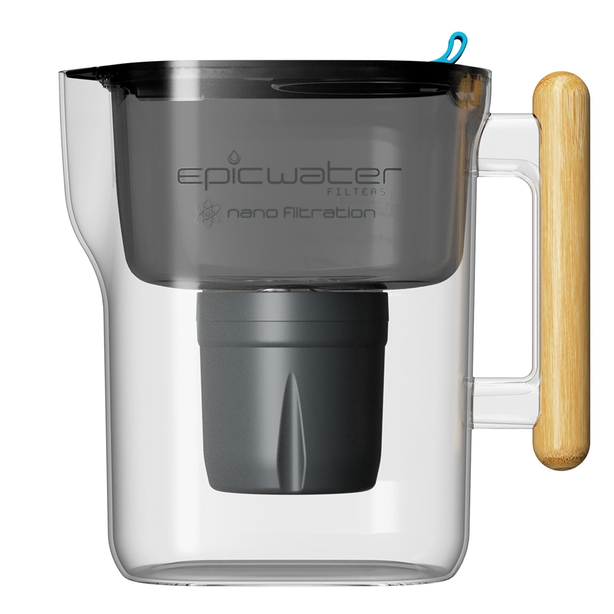 Epic Nano | Water Filter Pitchers for Drinking Water | 10 Cup | 150 Gallon Filter | Gravity Water Filter (Black & Bamboo)