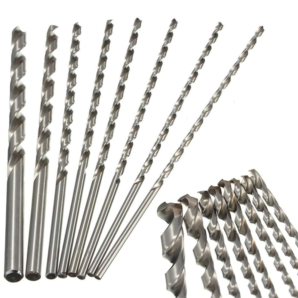 DUDUA 8pcs 200mm Extra Long Twist Drill Bits Straight Shank High-Speed Steel for Wood Plastic and Aluminum