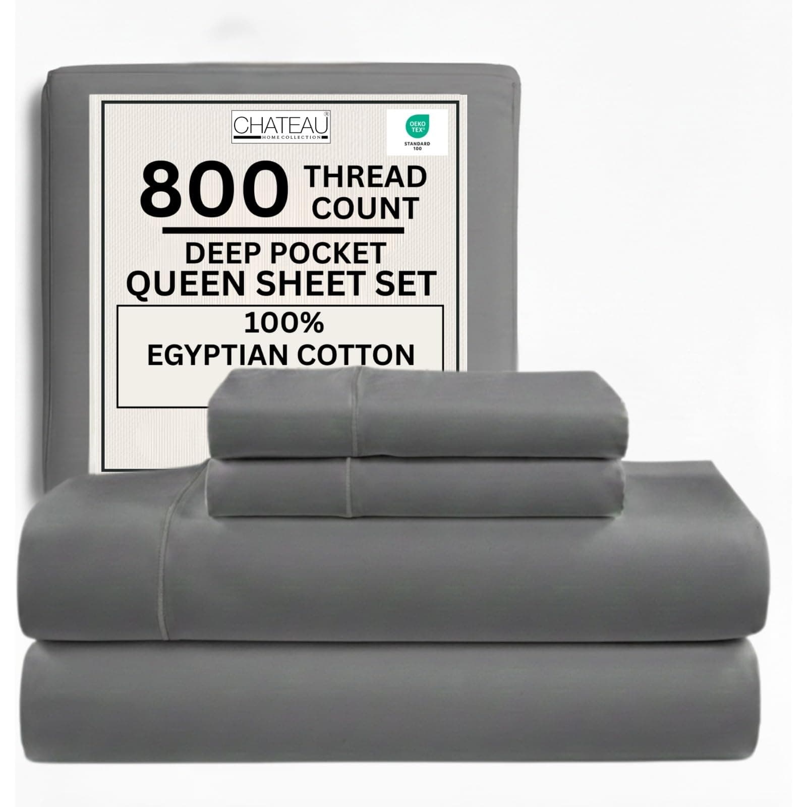 Queen Sheet Set For Queen Size Bed, Egyptian Cotton Sheets Queen Size With Bedding Sheets & Pillowcases. 800 TC Queen Bedding Hotel Sheets With Deep Pocket Queen Sheets (Fits Upto 18") - Charcoal