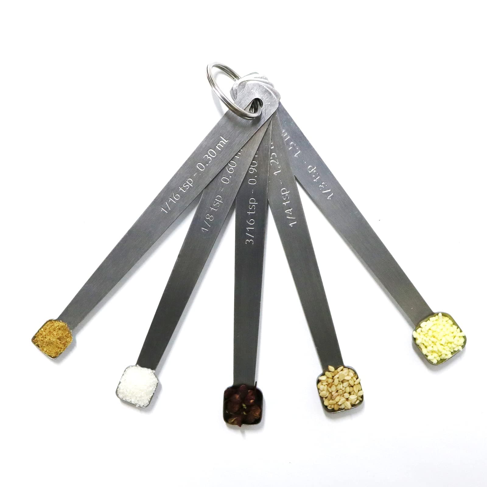 Measuring Spoon Set, Fits 1/3 Tsp, 1/4 Tsp, 3/16 Tsp, 1/8 Tsp, 1/16 Tsp, Mini Measuring Spoons for Baking, Tablespoons for Dry or Liquid Ingredients, Fits Spice Jars, Set of 5