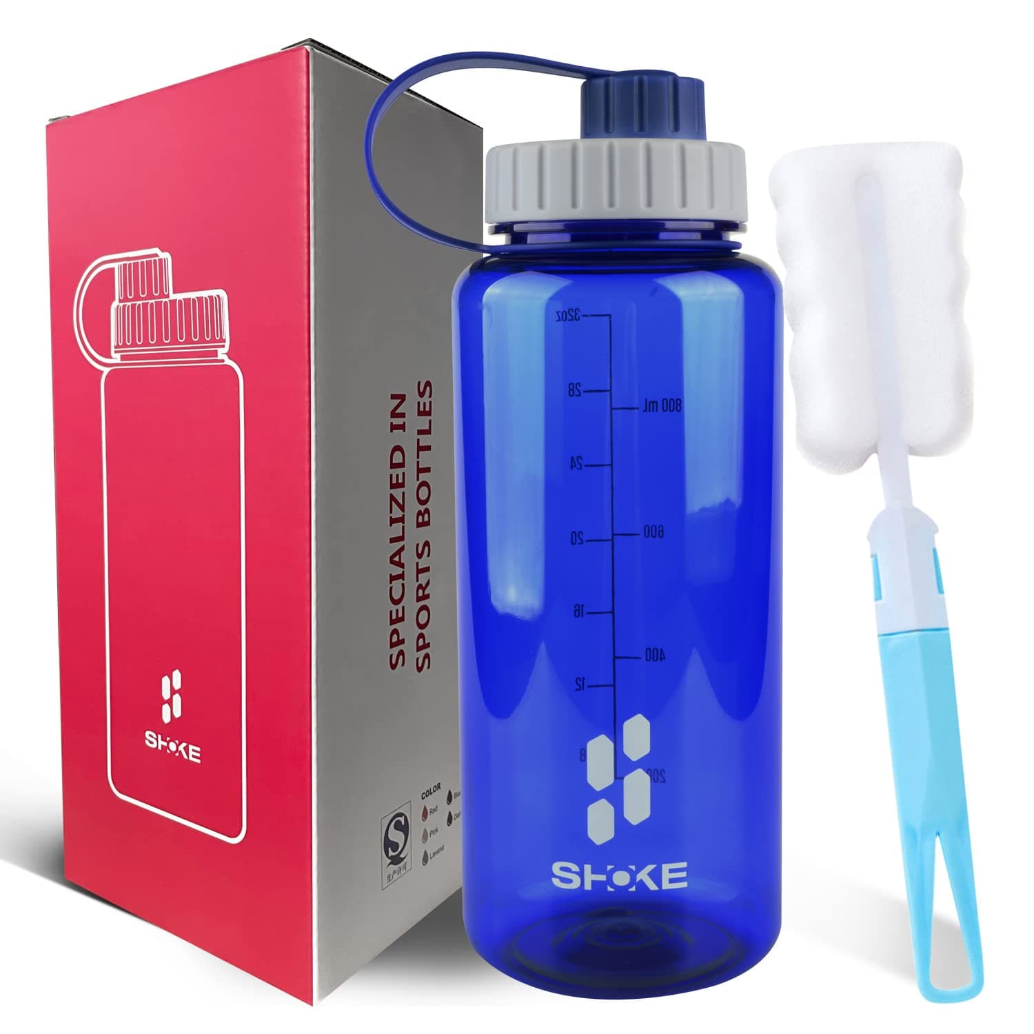 - SHOKE Tritan Wide Mouth 1 Liter Water Bottle Leakproof, Eco Friendly Large BPA-Free Reusable Water Bottles with Handle 32oz, Portable Drink Water Space Cup For Adult Gym Travel with Bottle Brush