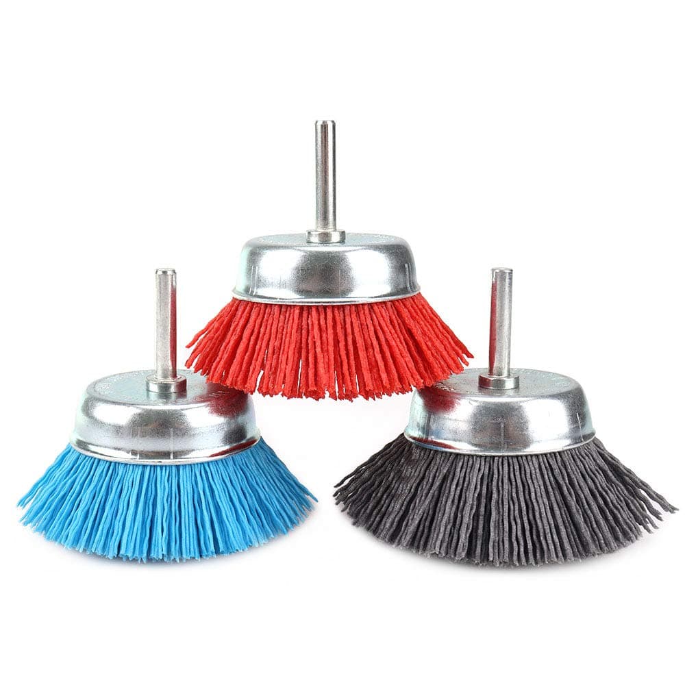 Alysontech 3-inch(75mm) Assorted Nylon Cup Brushes set nylon cup set with 1/4 shank 3Pcs