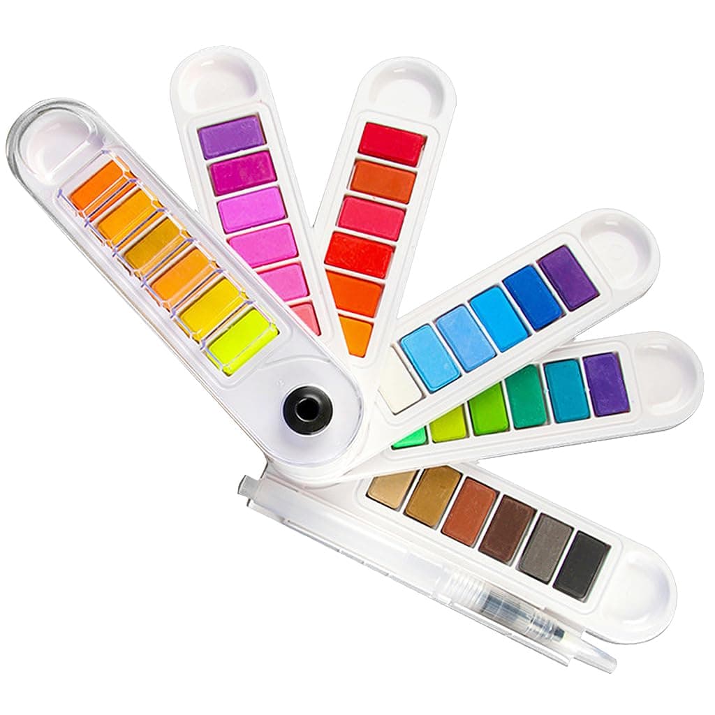 HASTHIP 36 Colors Foldable Solid Watercolor Paint Set With Refillable Brush & Sponge, Non-Toxic, Portable Kit For Beginners, Artists & Students, Perfect For Outdoor Sketching & Art Classes, Blue