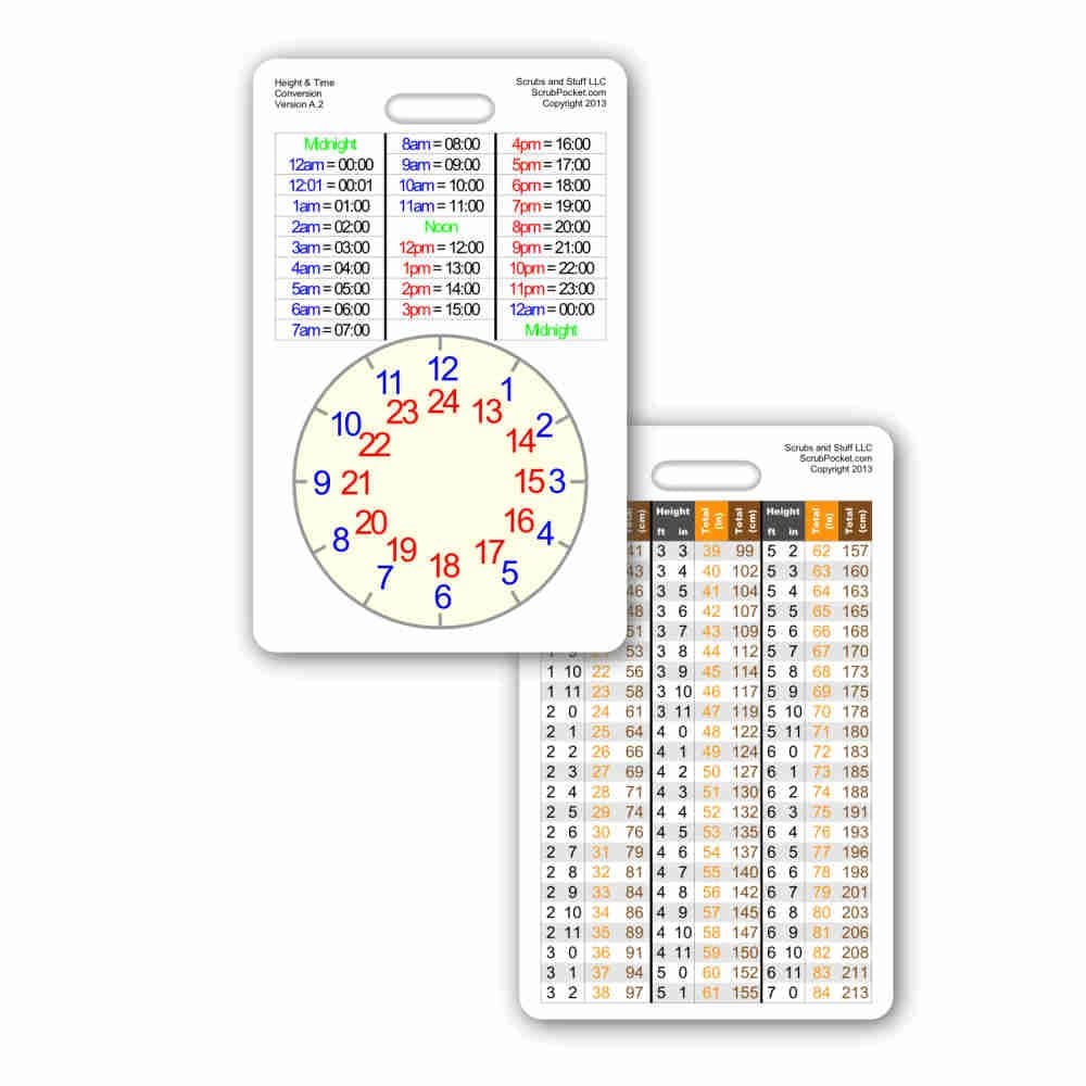Scrubs and Stuff LLC Height & Time Conversion Vertical Badge ID Card Pocket Reference Guide