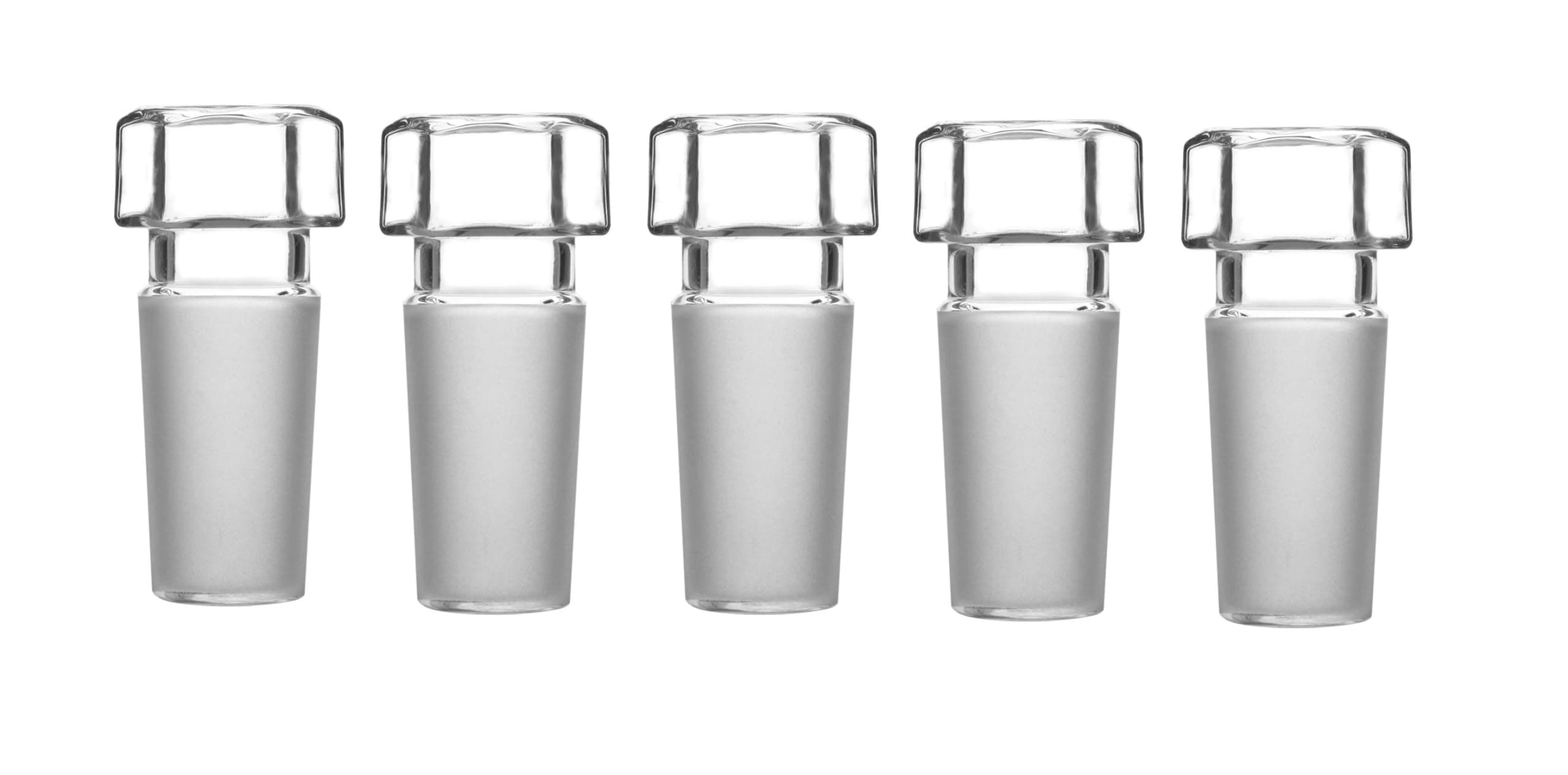 ABGIL BOROSILICATE GLASS HEXAGONAL STOPPER. JOINT SIZE B-34 (34/35). FIVE UNITS IN A BOX