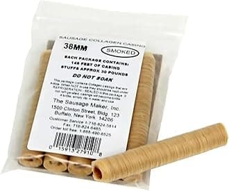 The Sausage Maker® 38mm Collagen Casings For Sausage Making, Edible, Clear, Smoked Beef Collagen Sticks, 1.5” Diameter Kielbasa, Liver Sausage, 74 Feet Sausage Skin, Stuff Approximately 60 Lbs Meat