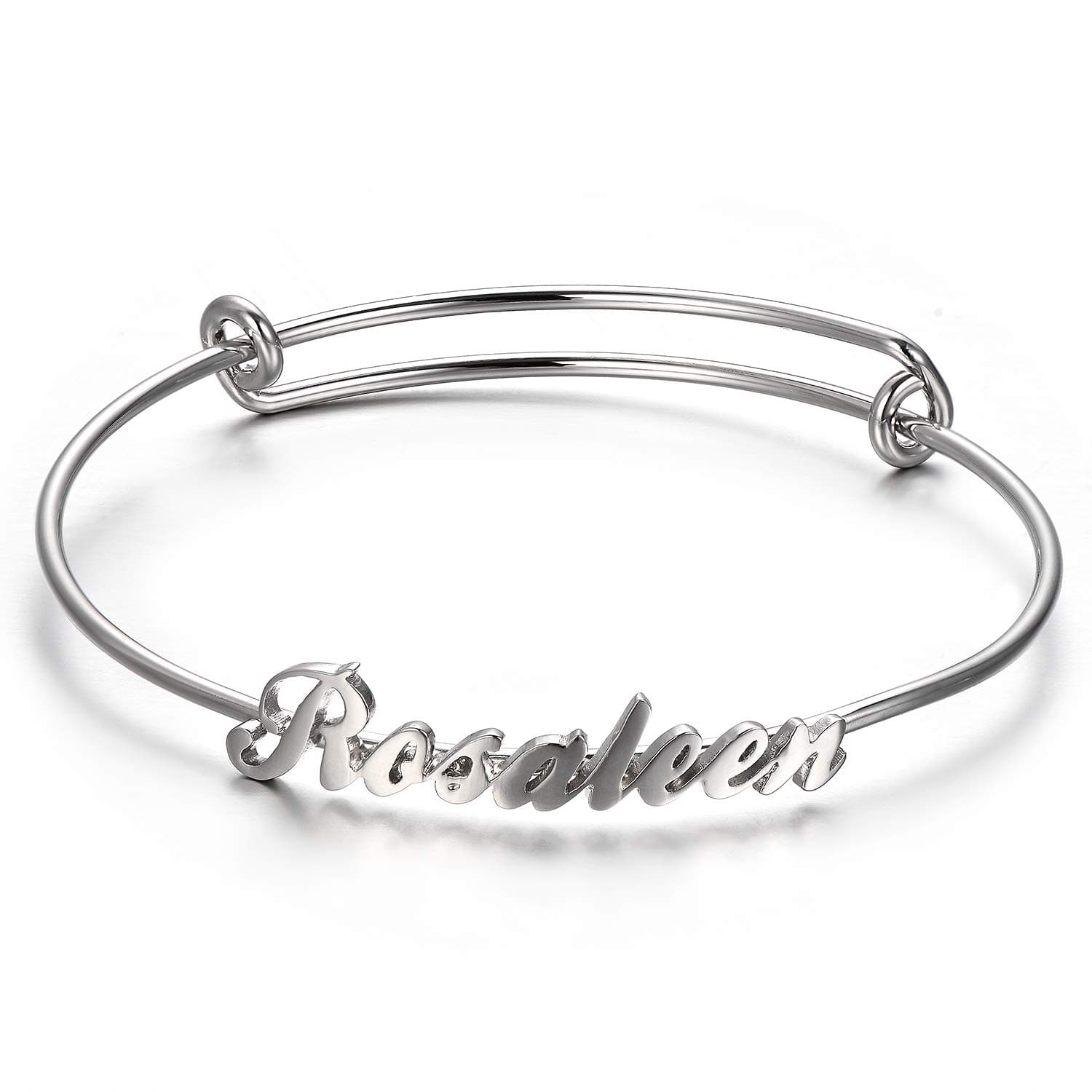 RMREWYSterling Silver Personalized Name Bracelet Handmade Engrave Name Adjustable Bangle Custom Jewelry Christmas Gift for Women Mom