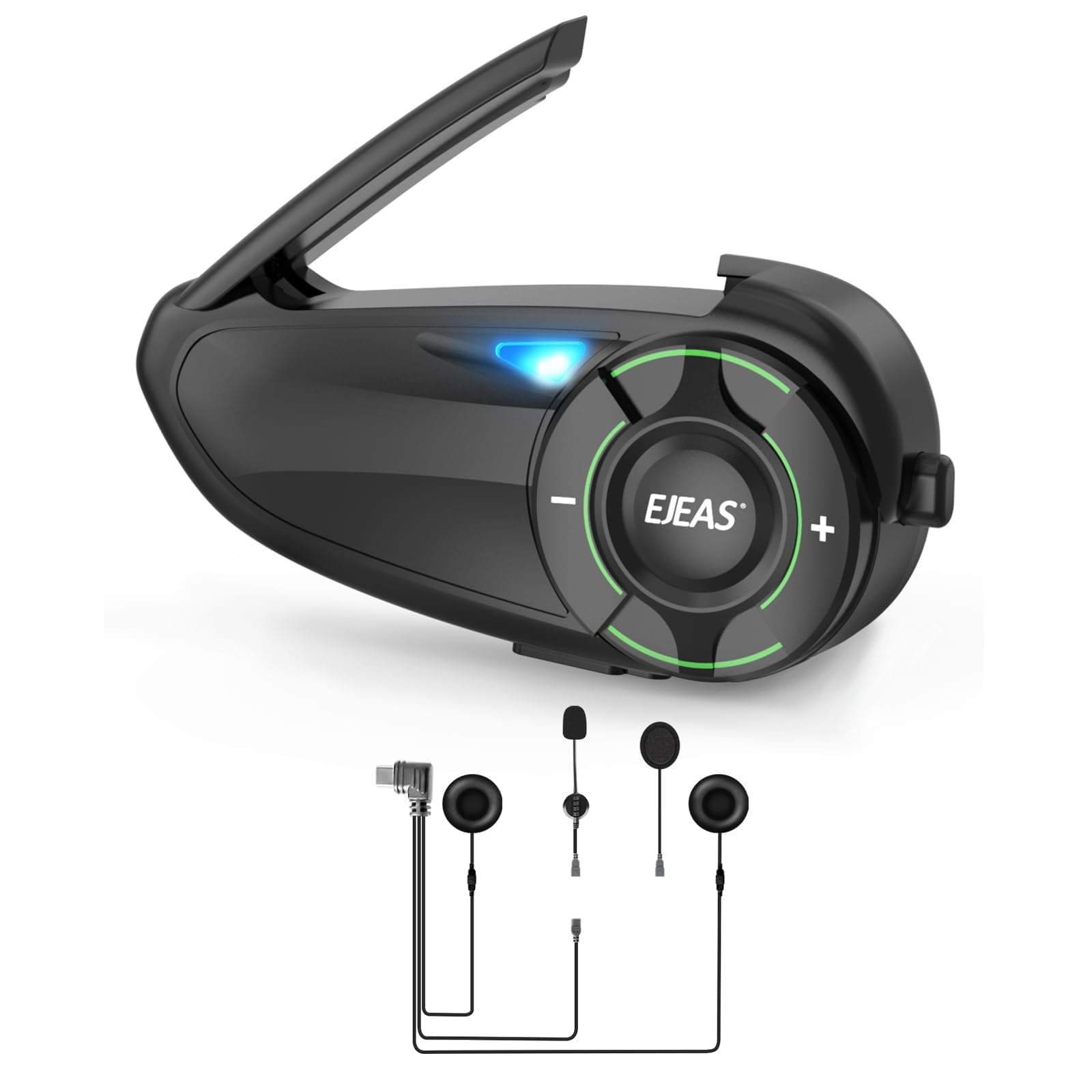EJEAS Q8 1PC Motorcycle Bluetooth Headset, Upgraded Mesh 3.0 Intercom System with Music Sharing and IP67 Waterproof for 6 Riders Group Talking
