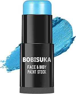 BOBISUKA Light Blue Face Paint Stick, Baby Blue Eye Black Body Sticks for Sports, Waterproof Painting for Halloween Avatar Corpse Bride Smurf Cosplay Special Effects Costume SFX Makeup Kit