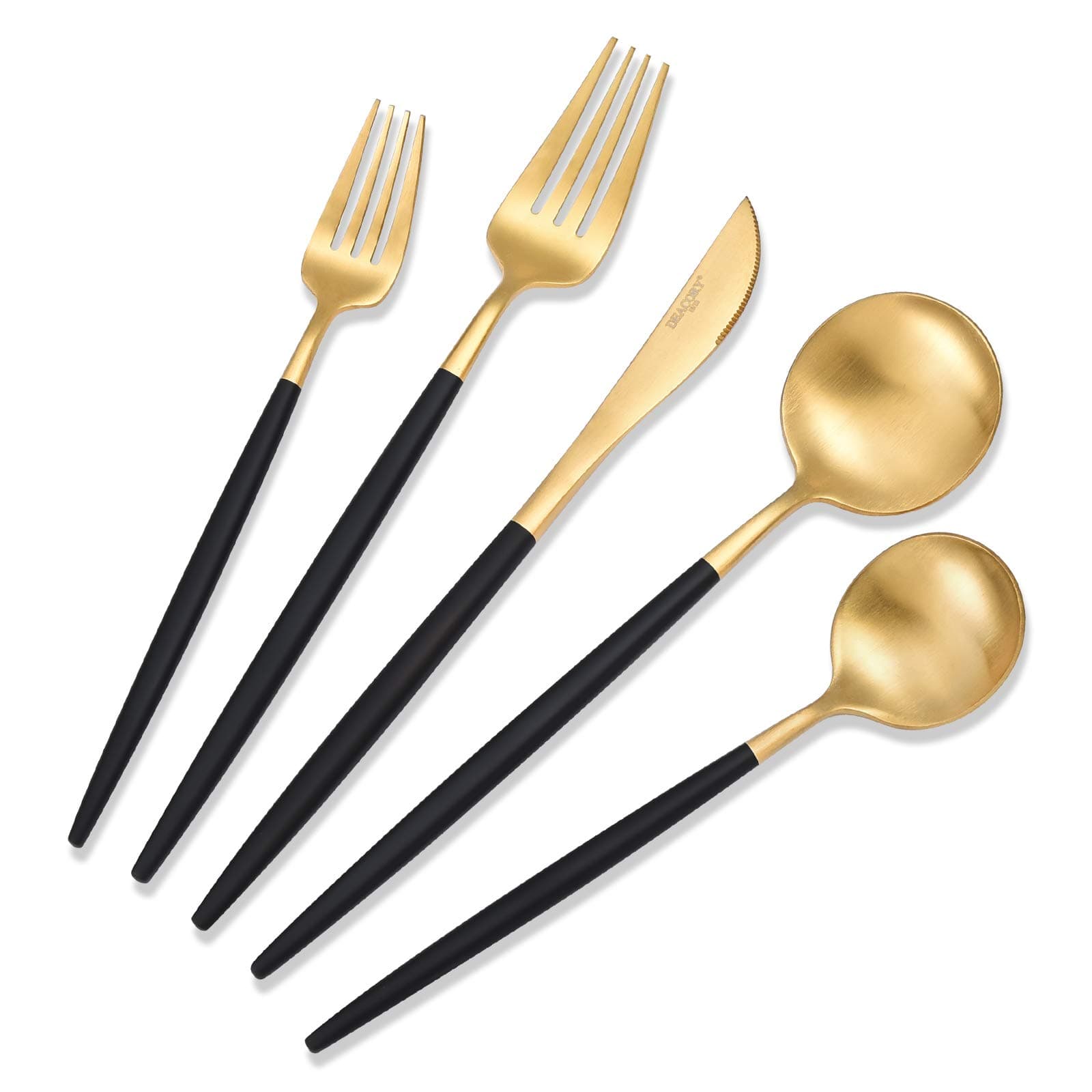 DEACORY Flatware Set Silverware Set Stainless Steel 20 Pieces Cutlery set (Black and Gold 20pcs)