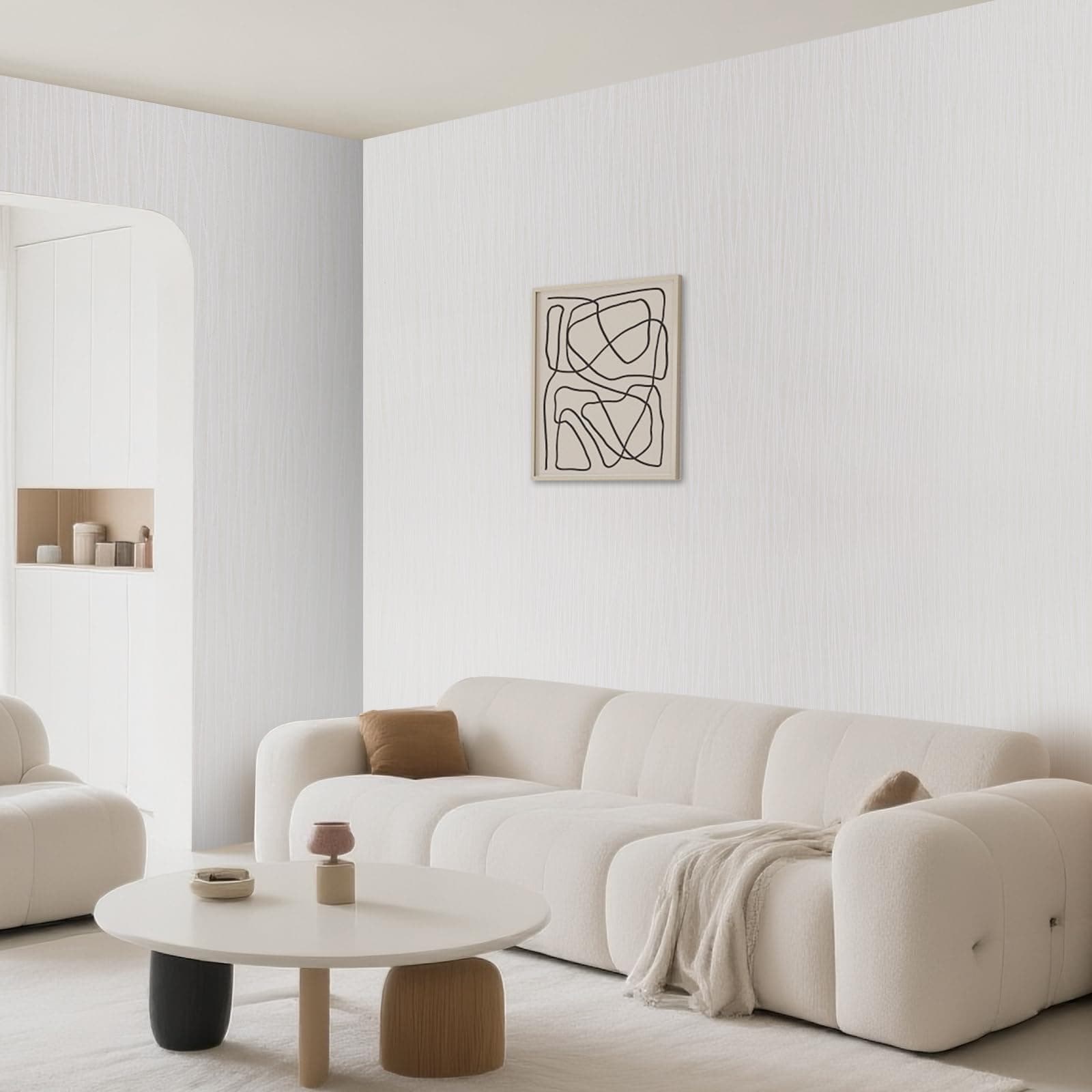 1 Roll Cream Wallpaper Cream Plain Thick Textured Wallpapers Modern Minimalist Striped Featured Wall Paper Embossed Striped Wall Paper Roll for Living Room Bedroom Hallway