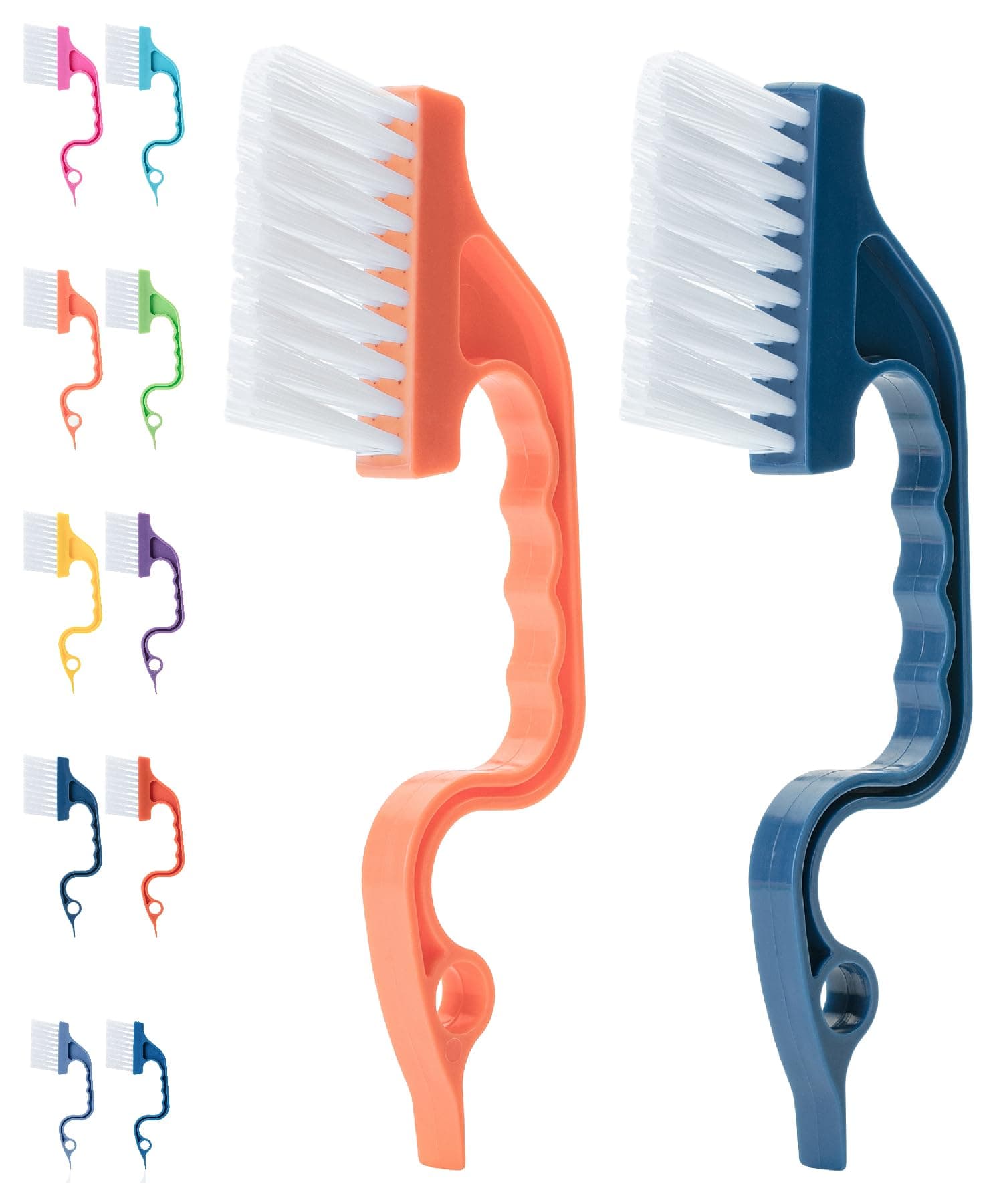 Slick- Window Track Cleaning Brush, 2 Pack, Navy Blue/Orange Ergonomic Handle, Built-in Scraper, Multipurpose, Window Track Cleaning Tools