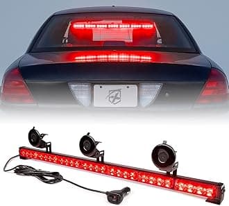 Xprite 31.5 Inch LED Traffic Advisor Strobe Light Bar, 21 Flashing Patterns w/Suction Cup Mount, Windshield Deck Emergency Warning Safety Lightbar for Firefighter Volunteer POV Vehicles Trucks - Red