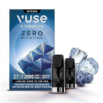 VUSE Blueberry Ice Extra Intense Flavour Pods, Pack of 2, 2ml, Puff Activated, up to 2000* Puffs per Pack, Compatible with Vuse Pro and GO RELOAD Devices, 0mg Strength, Nicotine-Free Vaping**
