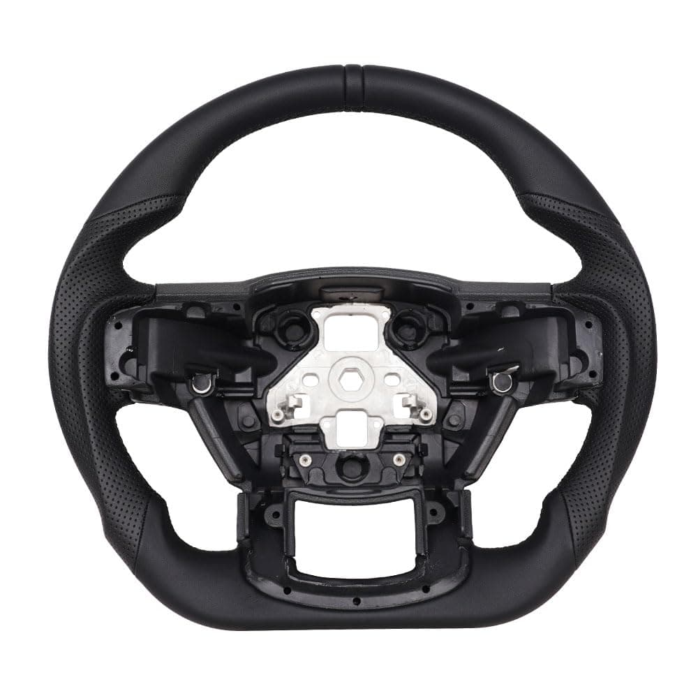 Full Leather Steering Wheel, Perforated Leather Grip D-shaped Steering Wheel Fit For F150 2015-2020 (No Paddle Version)