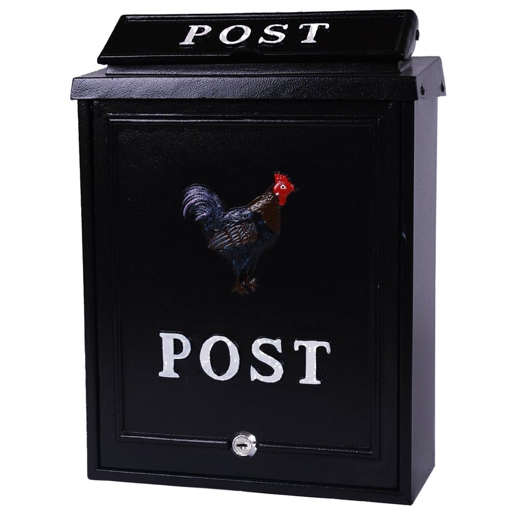 Cockerel Wall Mounted Black Post Box