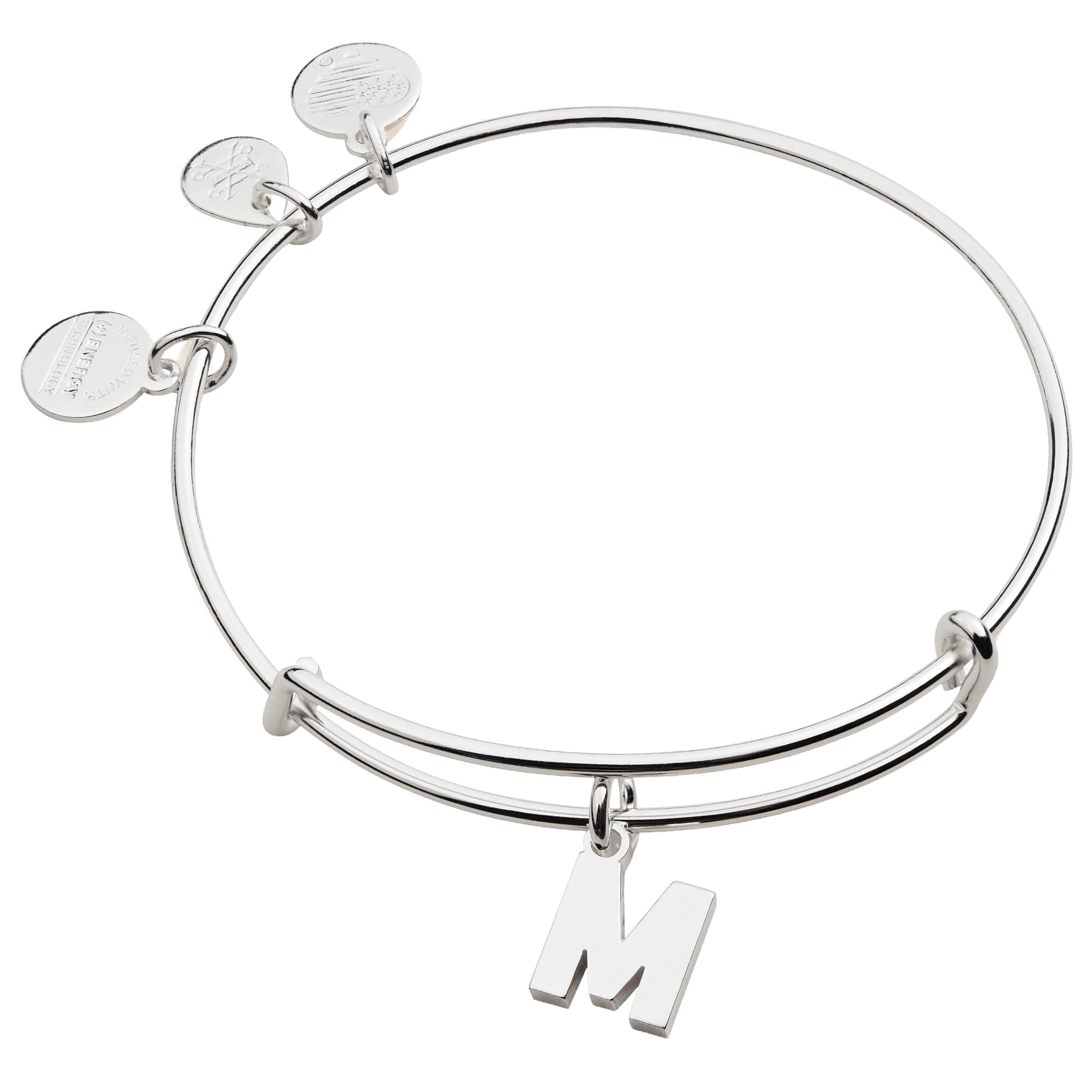 Expandable Bangle for Women, Initials A to Z Letter Charms, Shiny Finish, 2 to 3.5 in