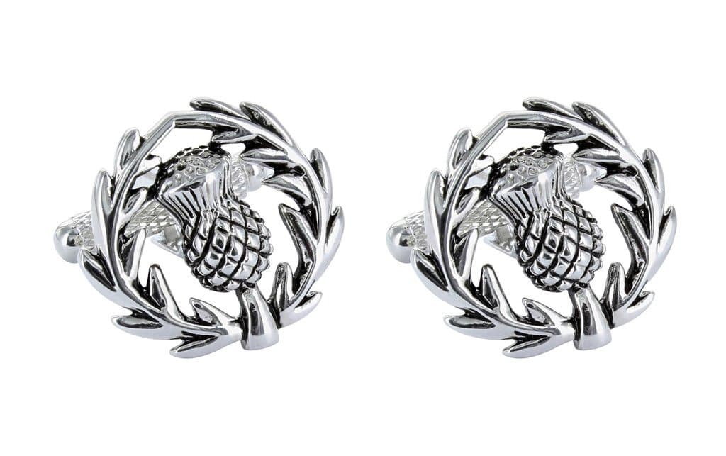 Scottish Thistle Cufflinks Presented In GS Cufflinks Gift Box - Silver Colour Scotland Thistle in Wreath Shirt Cufflink Men Gifts