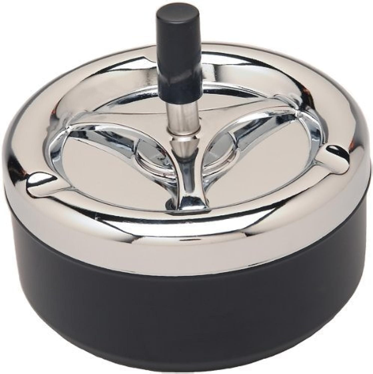 LUCIENNE Round Push Down Ashtray with Spinning Tray Black -A32