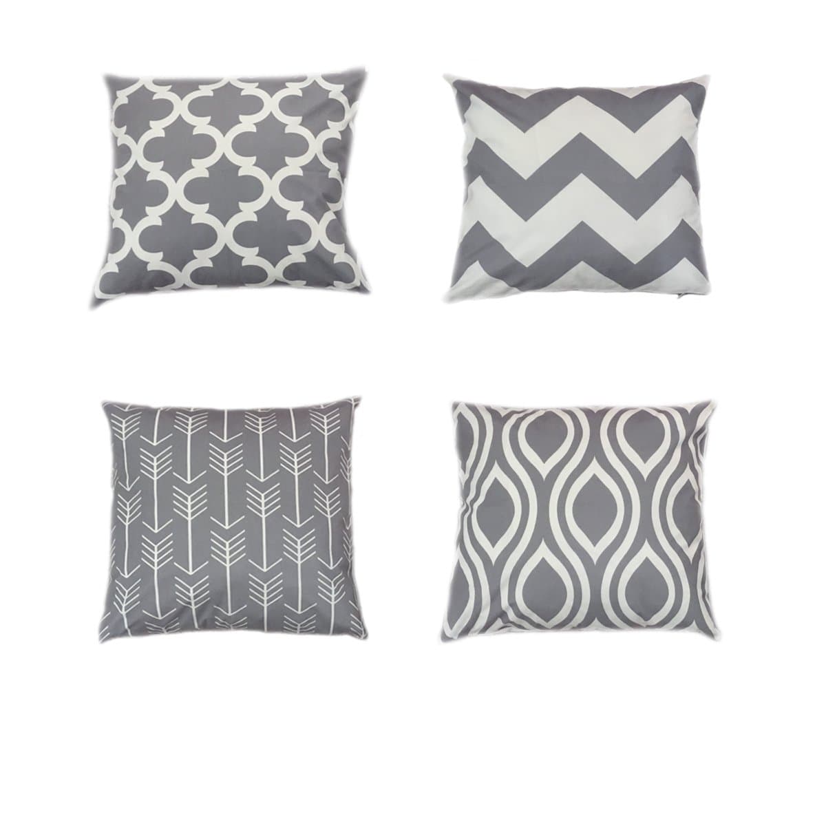 Throw Pillow Covers Decorative Pillow Cases Grey Geometric Soft Solid Square Cushion Covers for Sofa Couch Bed Farmhouse Set of 4, 18 x 18 Inch