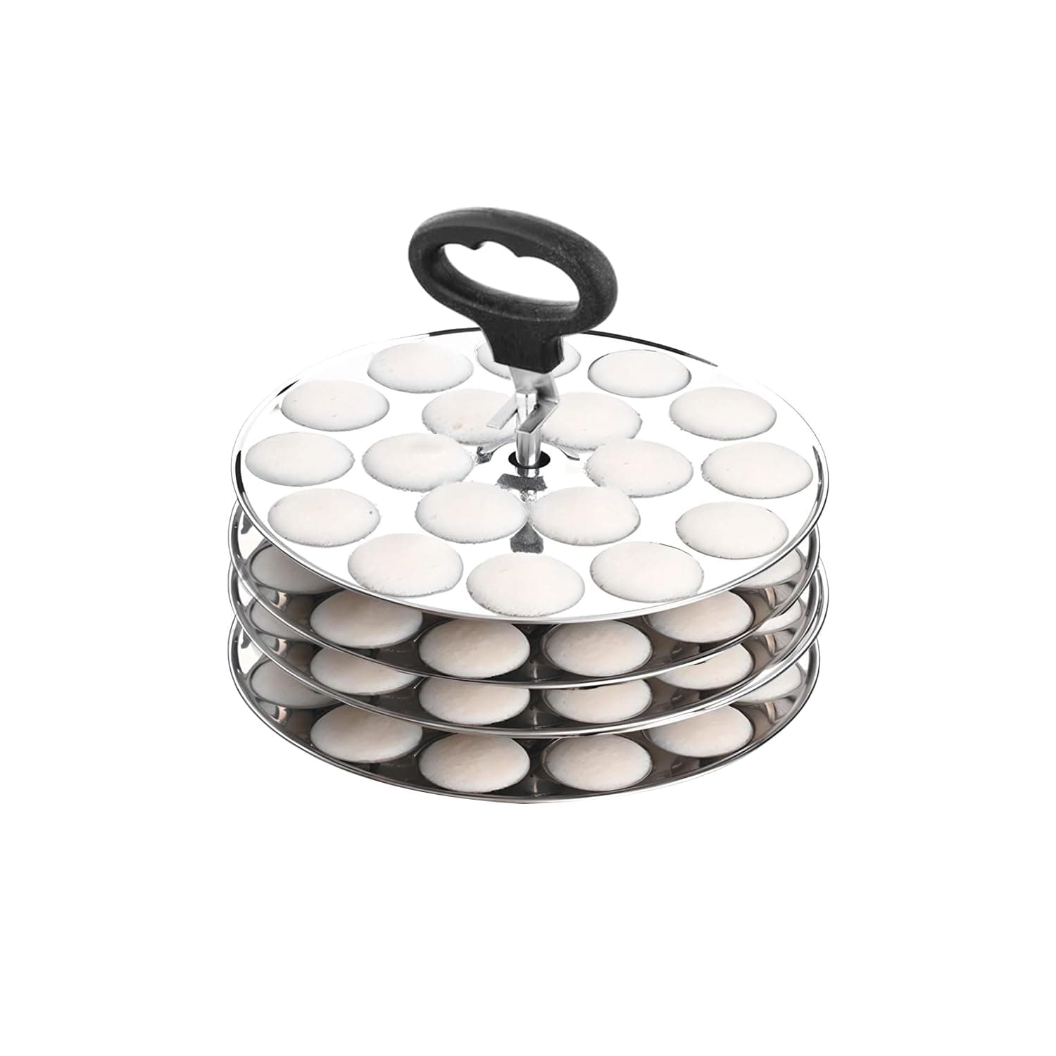 Next Future 5-Star Stainless Steel Mini Idli Plates set of 4 | Mini Idli Stand | Mini Idli Maker Stand with 72 Idli Kulis, High Polish with Rod Picker Handle (4 Plates)