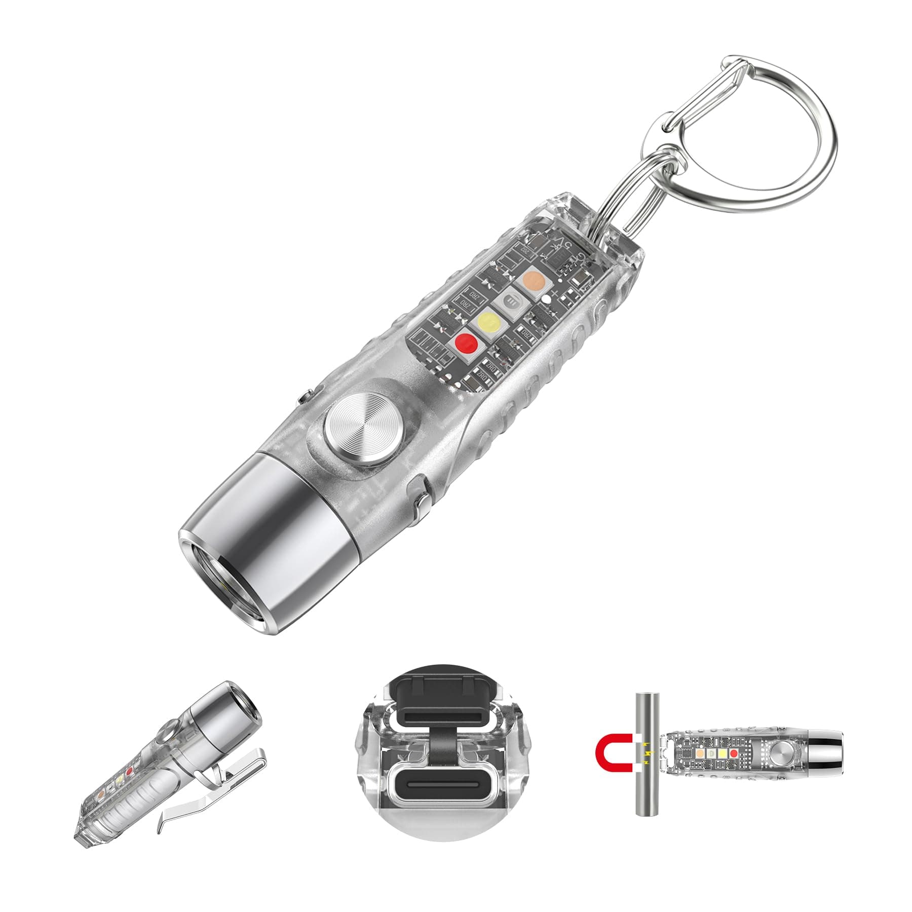 S12Pro Keychain Flashlight Rechargeable,750 High Lumen EDC Mini Flashlight with Clip,Multifunction COB Light with 365nmUV-11 Lighting Modes, Tail Magnet, Flash Light