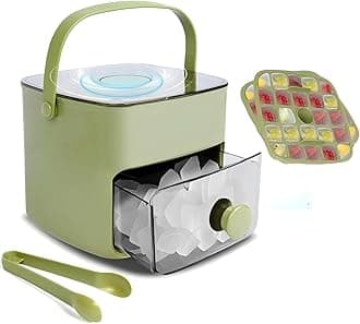 Ice Cube Tray with Lid & Bin Ice Maker for Freezer Ice Trays Ice Container- Ice Molds for Whiskey, Cocktail, Coffee Drinks, Beer with Ice Tongs Kitchen Gadgets Tools (Green)