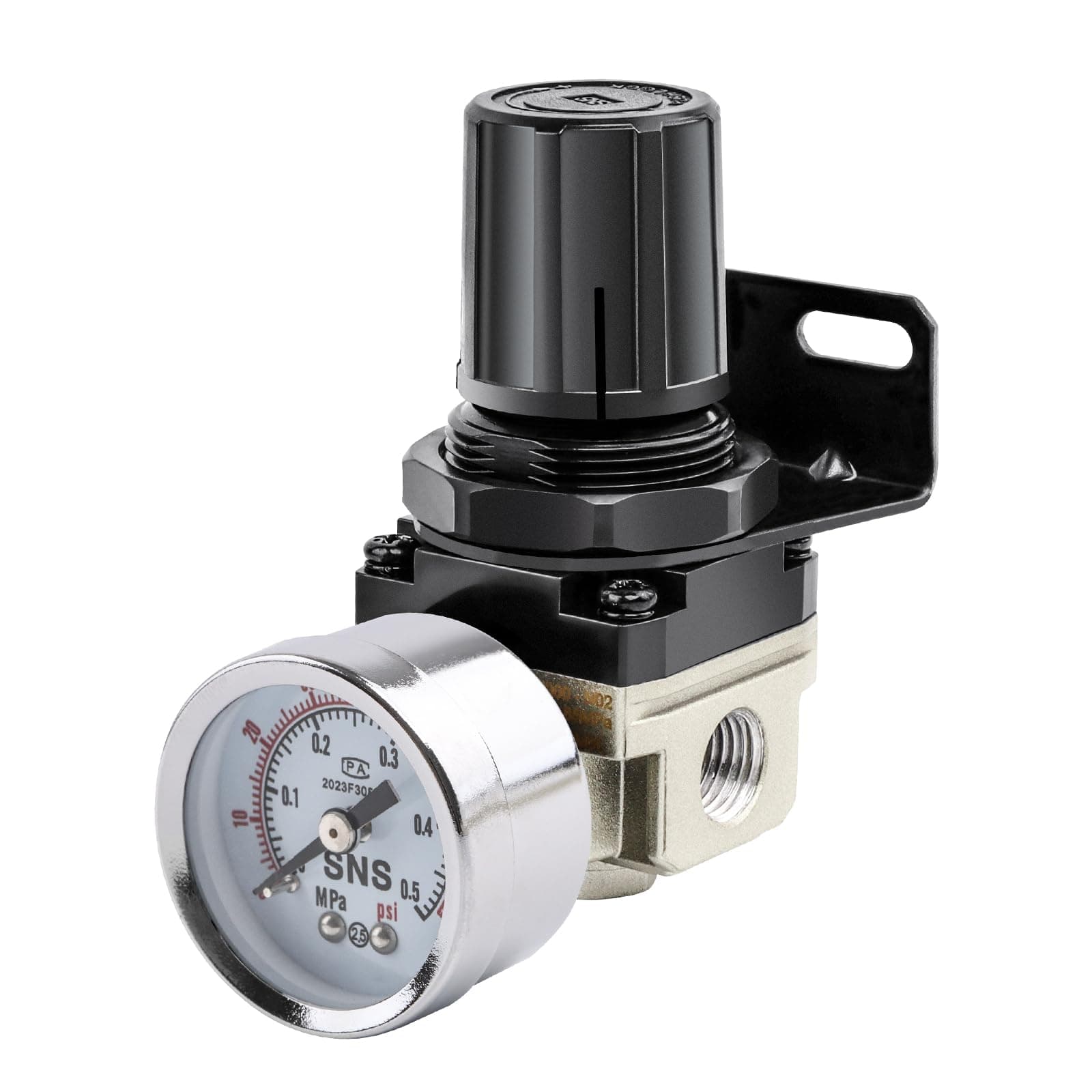 SNS Low Pressure Air Regulator Air Compressor Pressure Regulator With Bracket and Gauge Female Thread 1/4 NPT Adjustable AR2000-N02 (0-40 PSI)