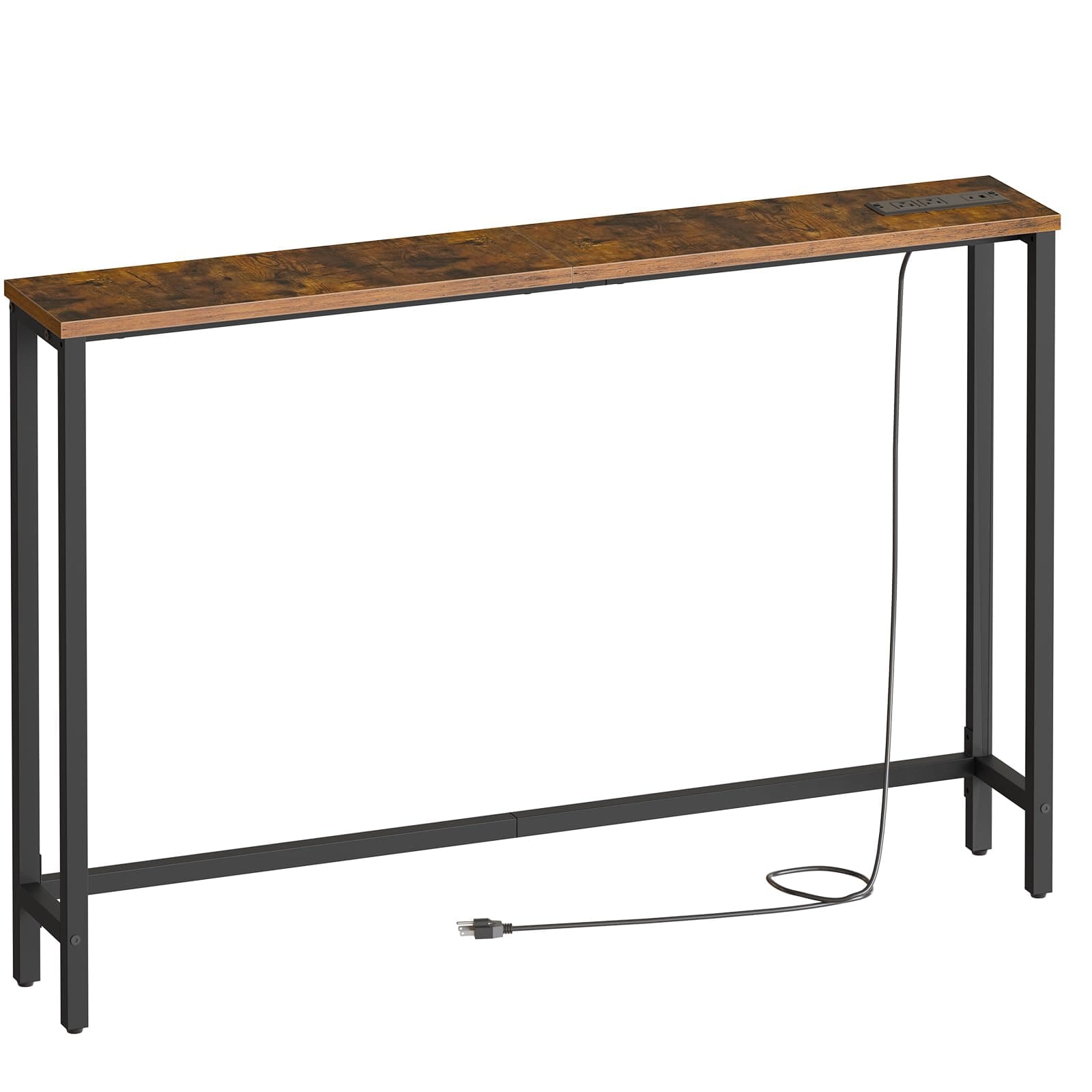 HOOBRO 47.2" Narrow Console Table with Power Outlet, 5.9" Behind Couch Table with Charging Station, Long Sofa Side Table, Skinny Entryway Table for Living Room, Hallway, Foyer, Rustic Brown BF15XG01G1