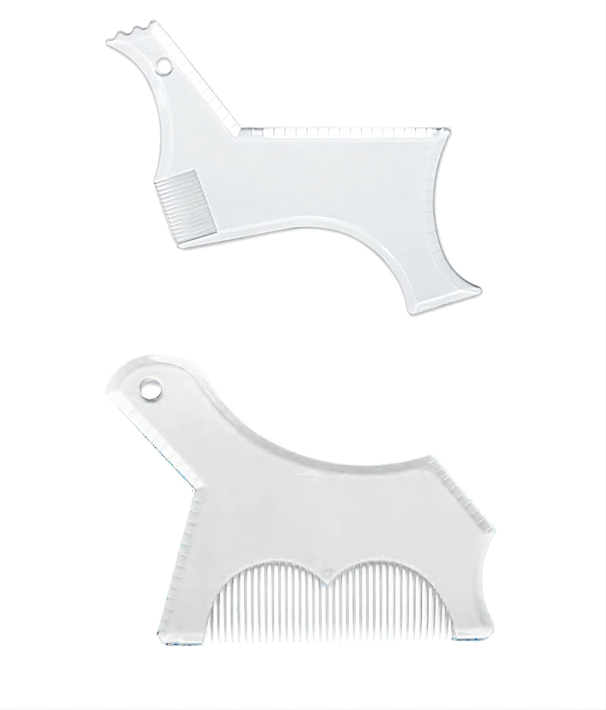 Men's Beard Shaping Tool With Inbuilt Comb Transparent Template Styling Comb Templates for Goatee Mustache Sideburns, Jaw Cheek/Neck Line, Symmetric/Curve/Step Cut (Clear-2pcs)