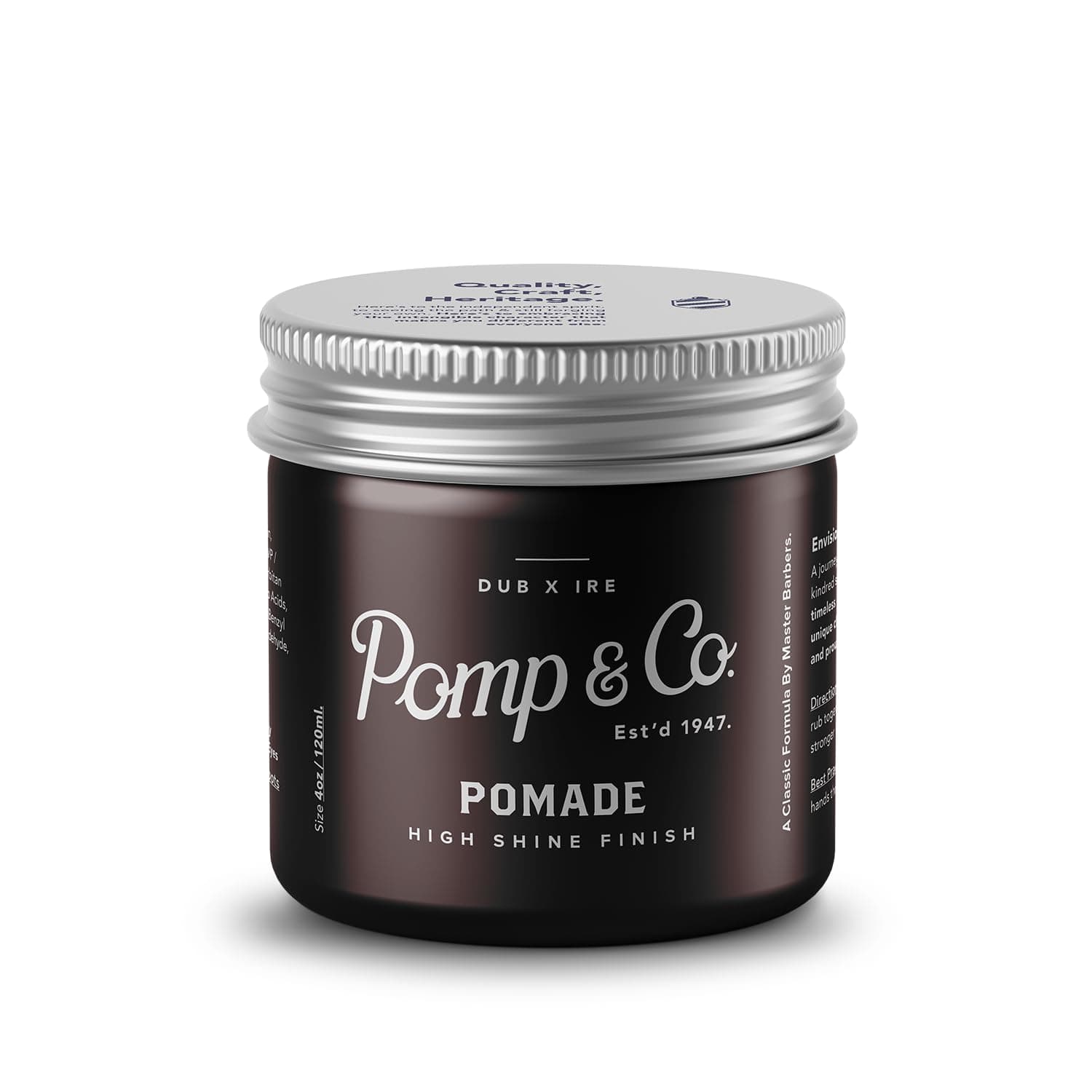 Pomp & Co High Shine Pomade for Men, Water-Based Hair Styling Pomade with Medium Strong Hold, Wet Look Finish, Classic Scent, Barber Grade, 120ml