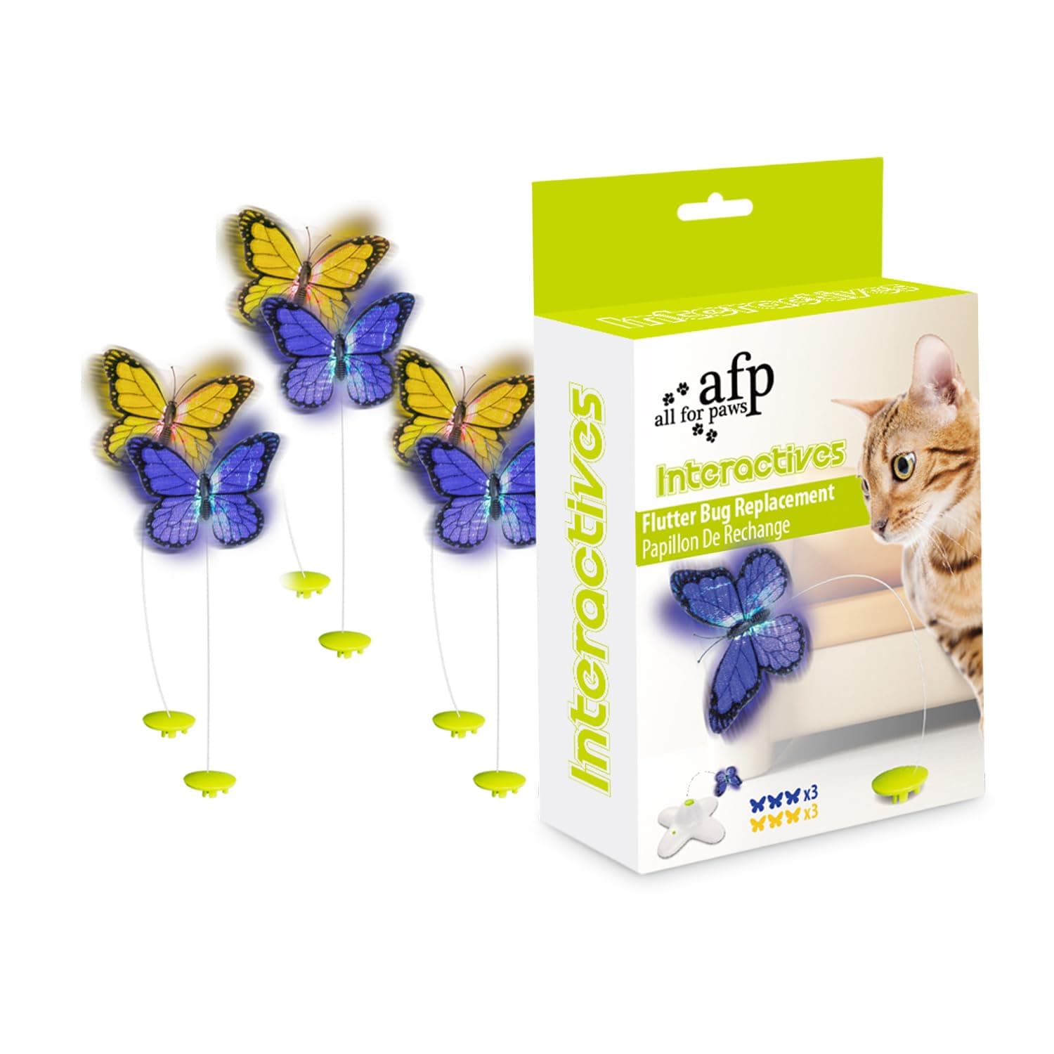 All for Paws Interactive Cat Teaser Toy Butterfly Flutter Bug Cat Fun Play Toy Refill - 6 Pack