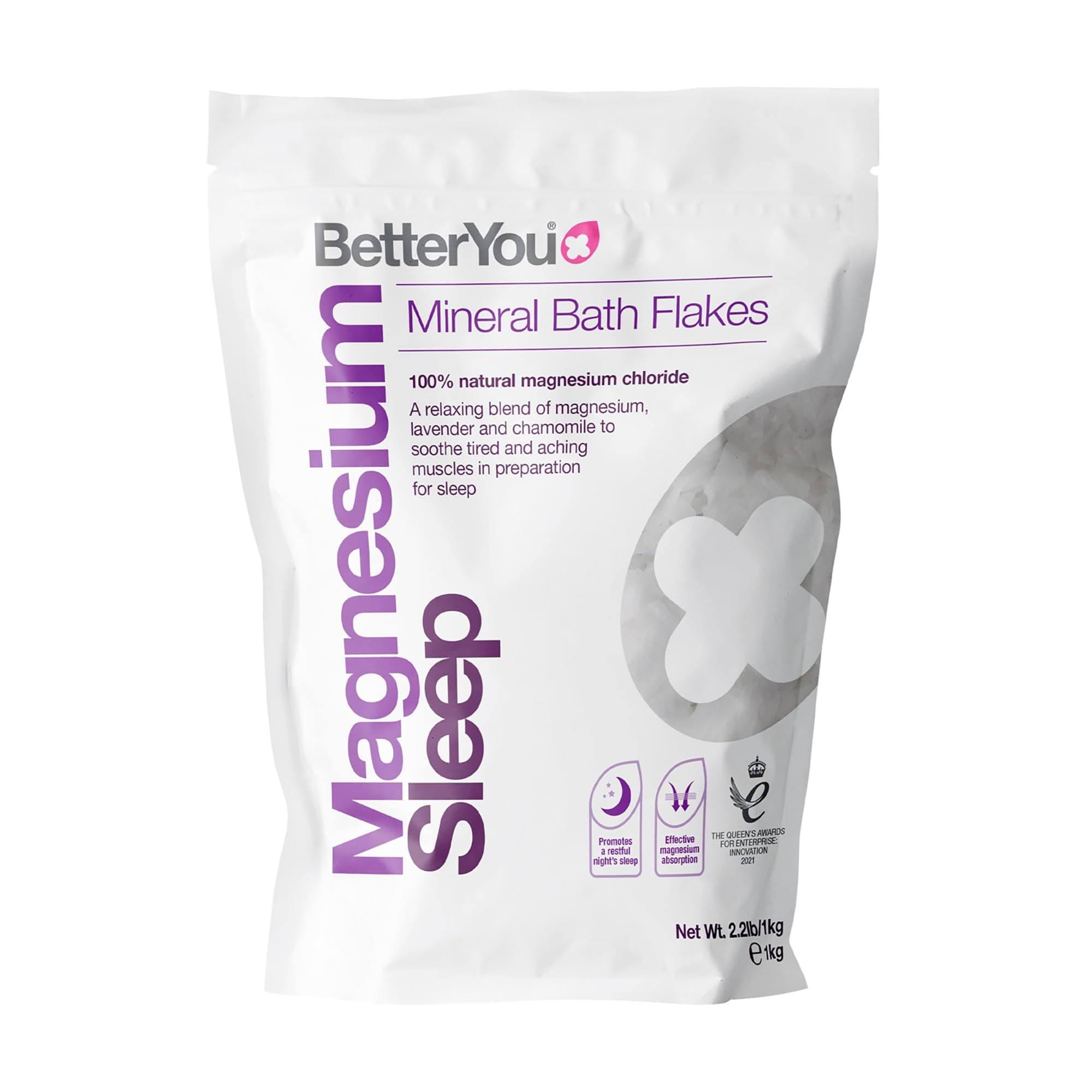 BetterYou Magnesium Sleep Mineral Bath Flakes | Zechstein Magnesium Infused with Lavender & Chamomile to Soothe Aching Muscles | Relaxing Essential Oils for Deep Sleep | 1kg