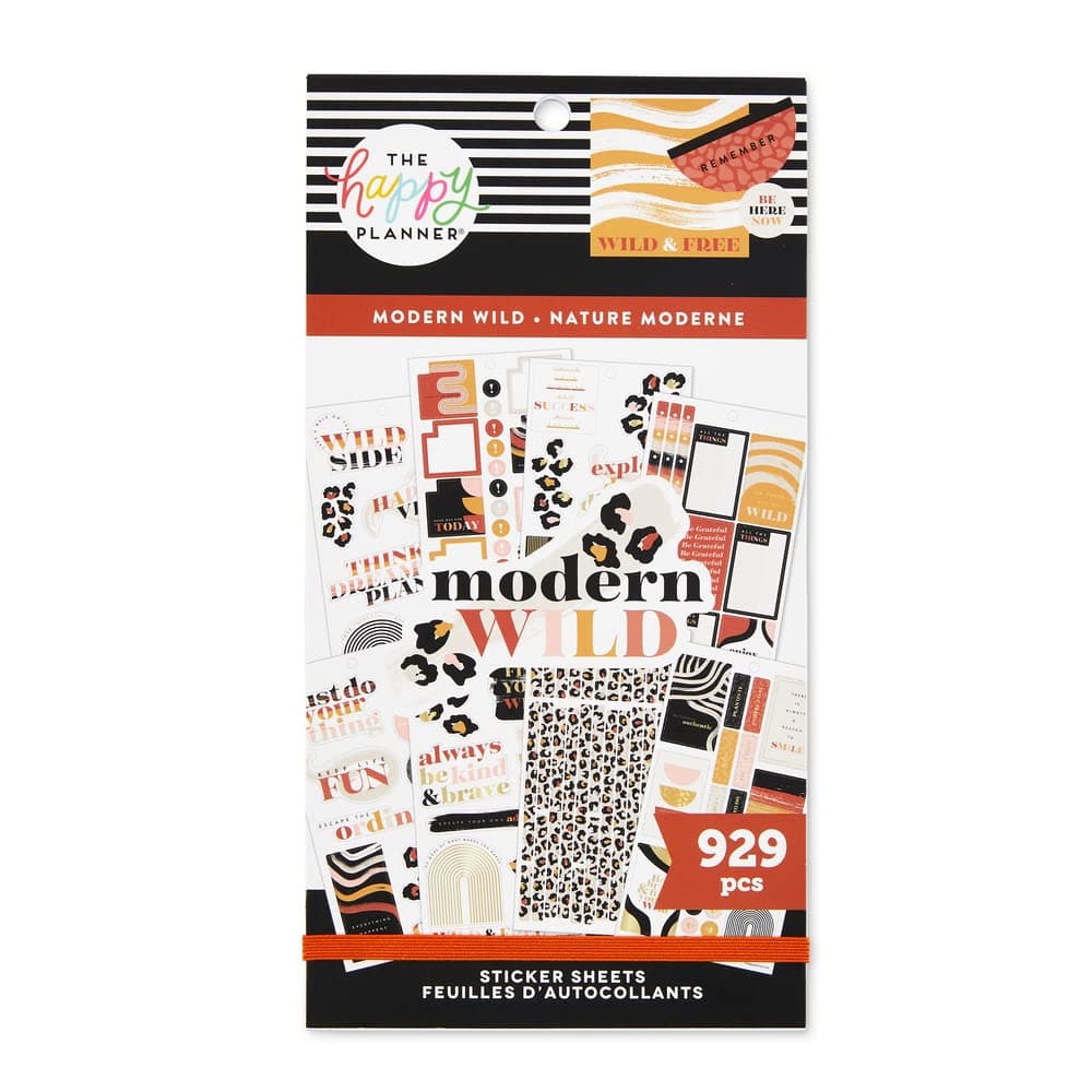 Sticker Pack for Calendars, Journals and Projects –Multi-Colour, Easy Peel – Scrapbook Accessories – Modern Wild Theme – 30 Sheets, 929 Stickers Total