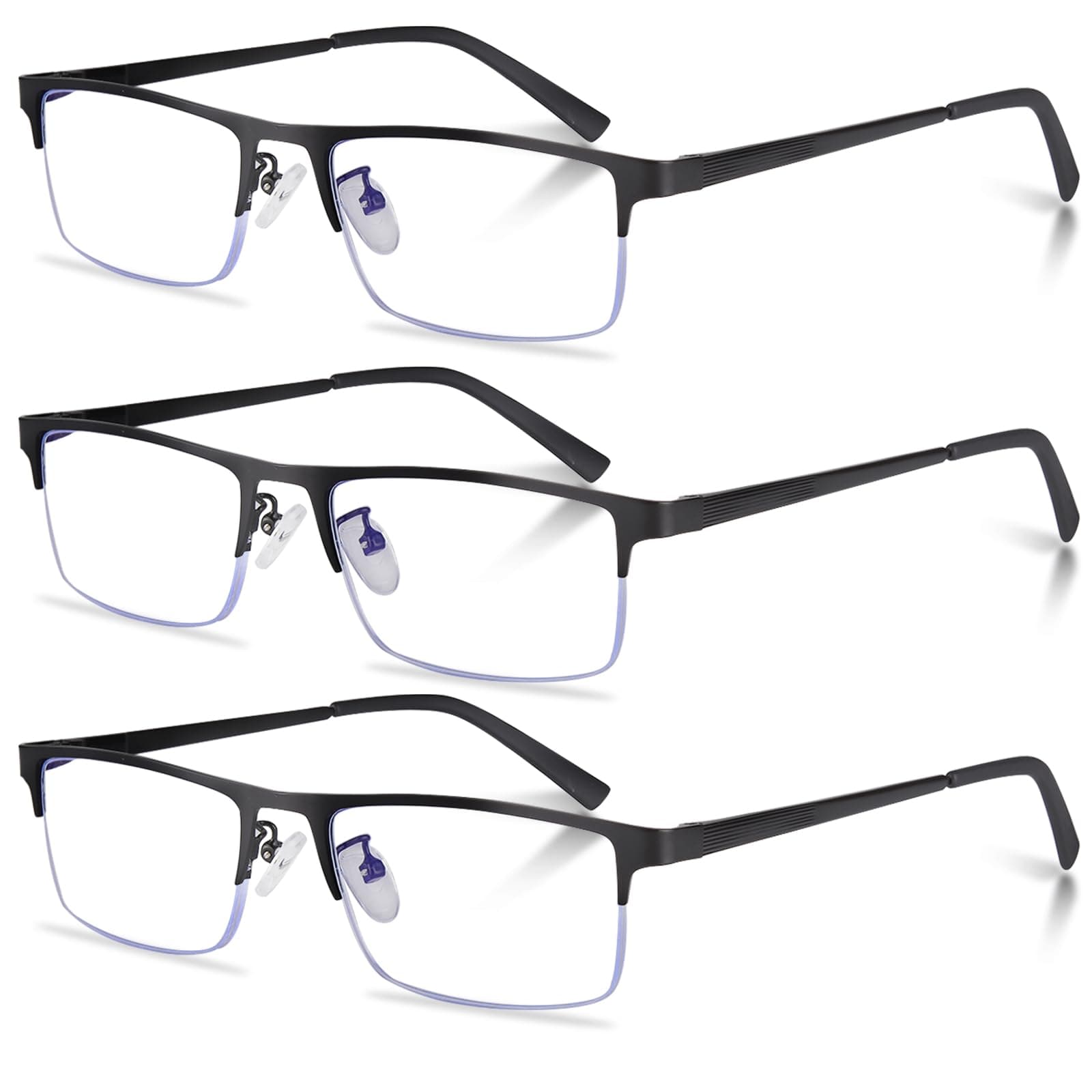 3-Pack Reading Glasses for Men, Lightweight Metal Half Frame Blue Light Blocking Computer Readers, Filter UV Ray/Computer Glare with Spring Hinge Eyeglasses(3PCS Black,+1.5)
