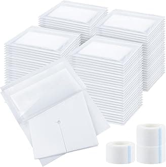Timgle 200 Pcs 4" x 4" Split Gauze Pads 6 Ply Split Drain Sponge Gauze Non Woven Slit Bandage Sponges with 2 Roll of Tape for Wound Care Tubes Drains Supplies