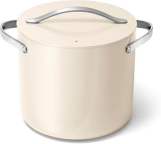 Stock Pot - 12 Qt Ceramic Coated With Lid - Free From Forever Chemicals - Large for Bigger Batches - Cream