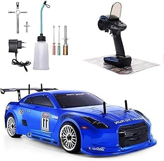 Nitro RC Cars for Adult 1/10 2.4G Professional Fast Drift Remote Control Car Two Speed Nitrogen Drive Truck 4WD 80KM/H Metal Chassis Gas Methanol Fuel Climbing Vehicle with Igniter (Blue)