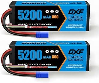 DXF 4S Lipo Battery 14.8V 80C 5200mAh Hard case Battery with EC5 Plug for RC Buggy Truggy Crawler Monster Car Boat Truck (2 Pack)