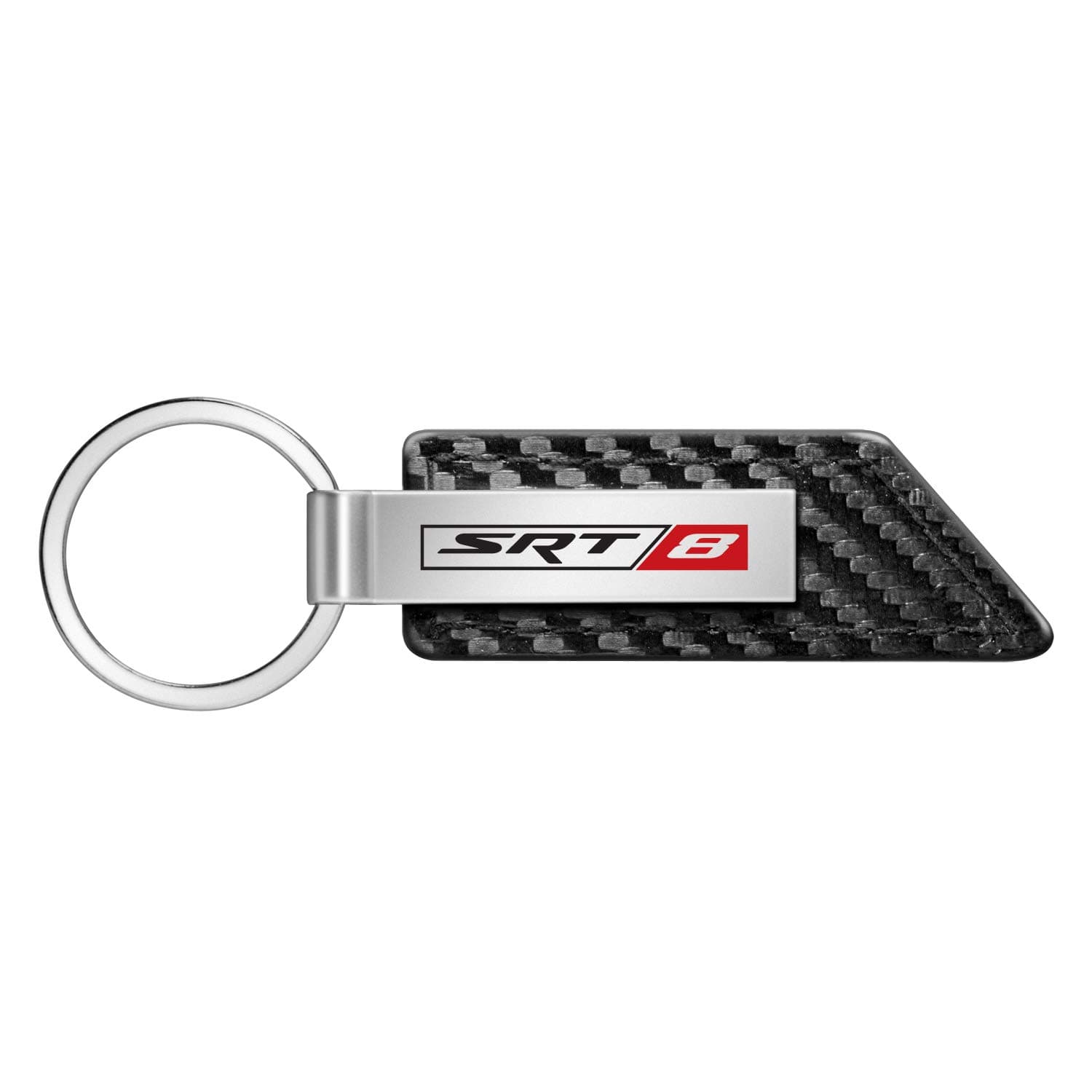 iPick Image for Dodge SRT-8 PU Leather Carbon Fiber Texture Strap Silver Metal Bar Key Chain - Official Licensed